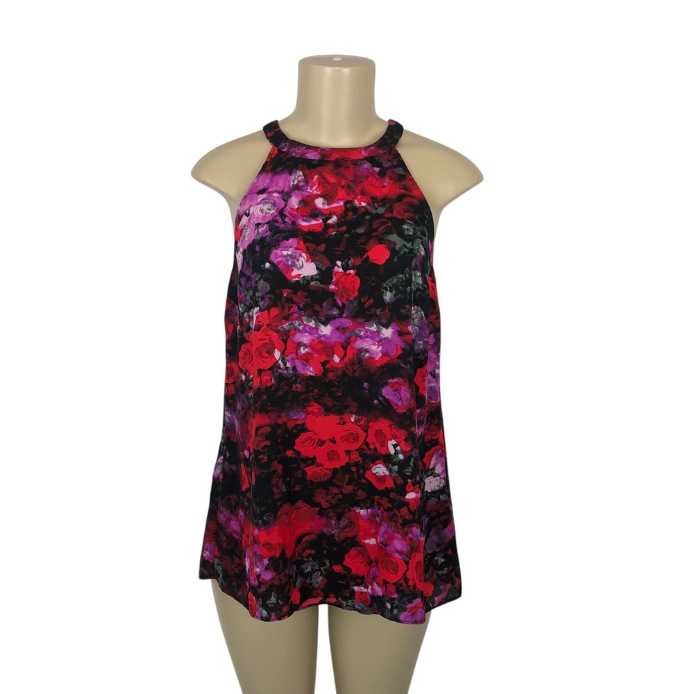 BB Dakota Dark Floral Print Backless Halter Tank Top Size S Multicolor High Neck